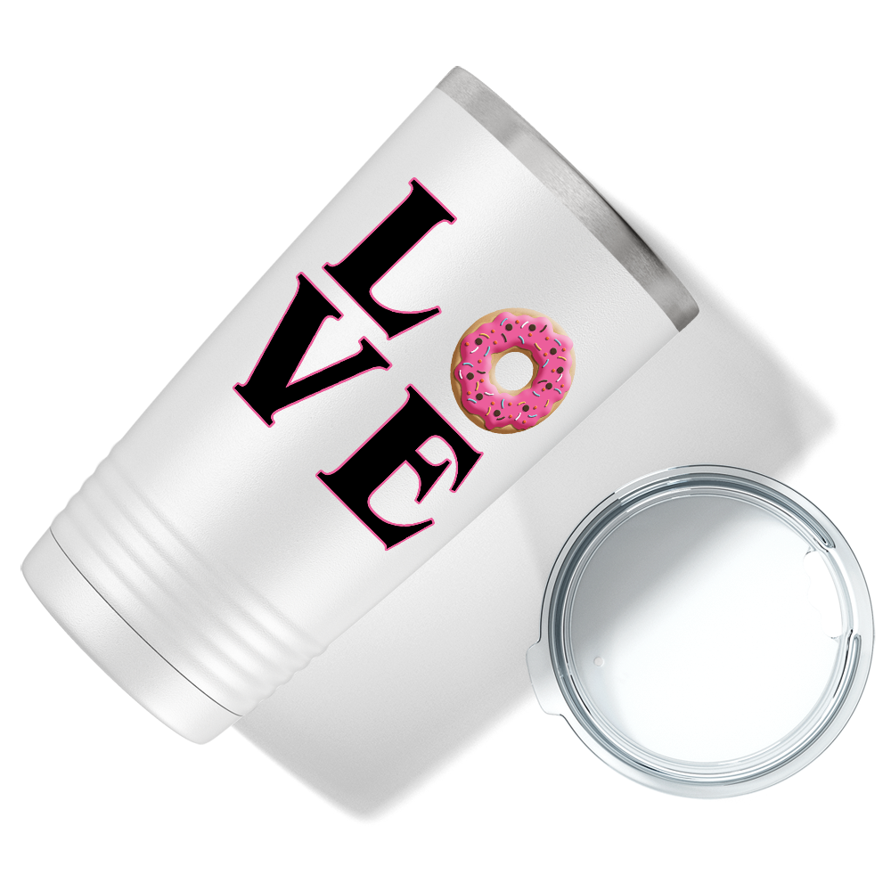 Love Pink Donuts on White 20 oz Stainless Steel Tumbler