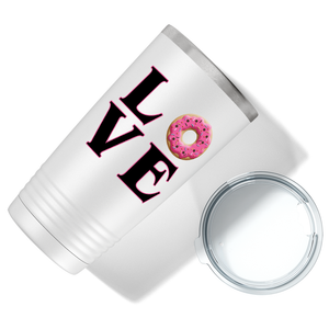 Love Pink Donuts on White 20 oz Stainless Steel Tumbler