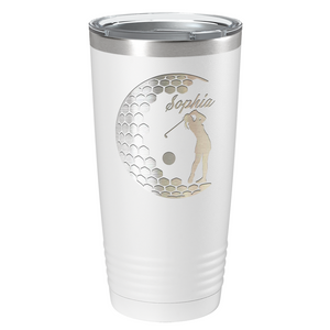 Personalized Women Golfer Laser Engraved on Stainless Steel Golf Tumbler