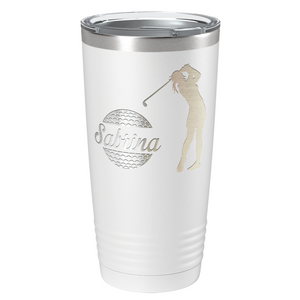 Personalized Female Golfer Laser Engraved on Stainless Steel Golf Tumbler