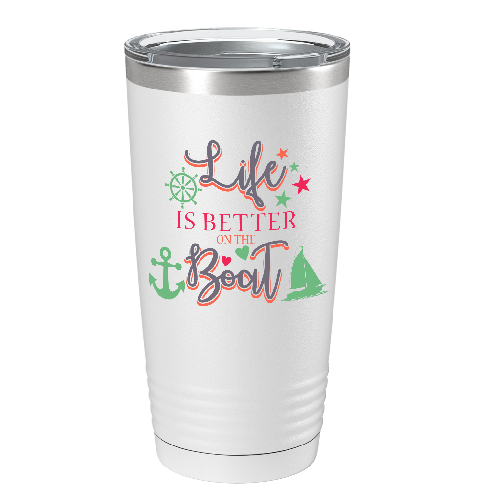 Life is Better on the Boat Green on White 20 oz Stainless Steel Tumbler
