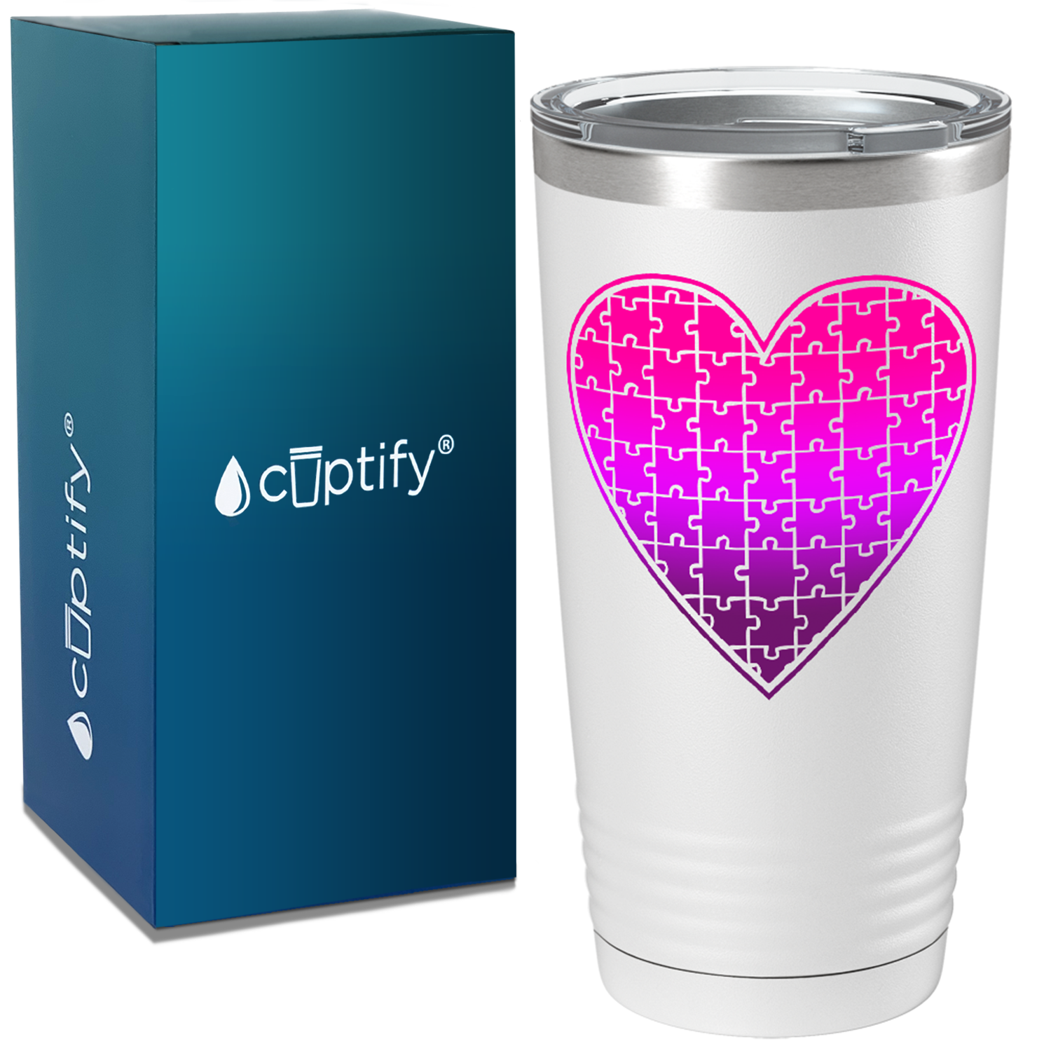 Autism Awareness Pink Heart Puzzle on Autism 20oz Tumbler
