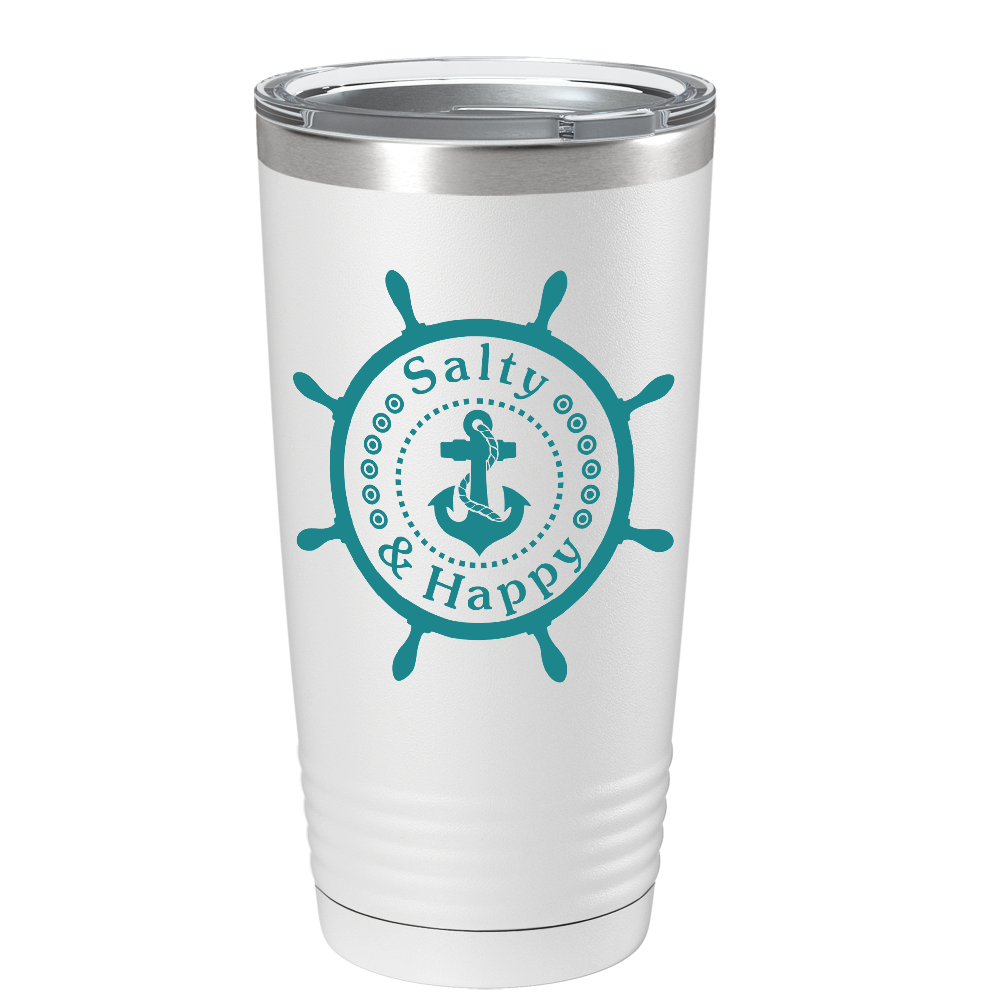 Salty & Happy Cruise Boat on White 20 oz Stainless Steel Tumbler