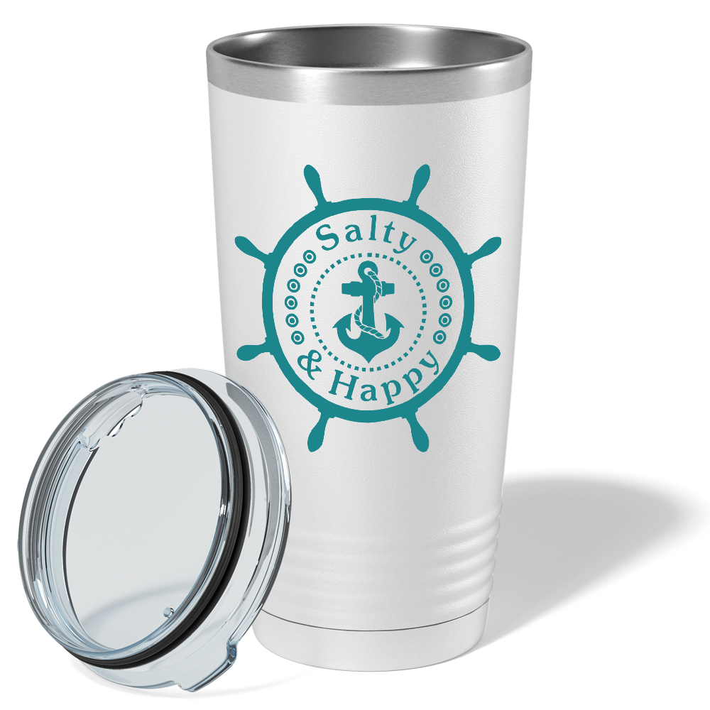 Salty & Happy Cruise Boat on White 20 oz Stainless Steel Tumbler