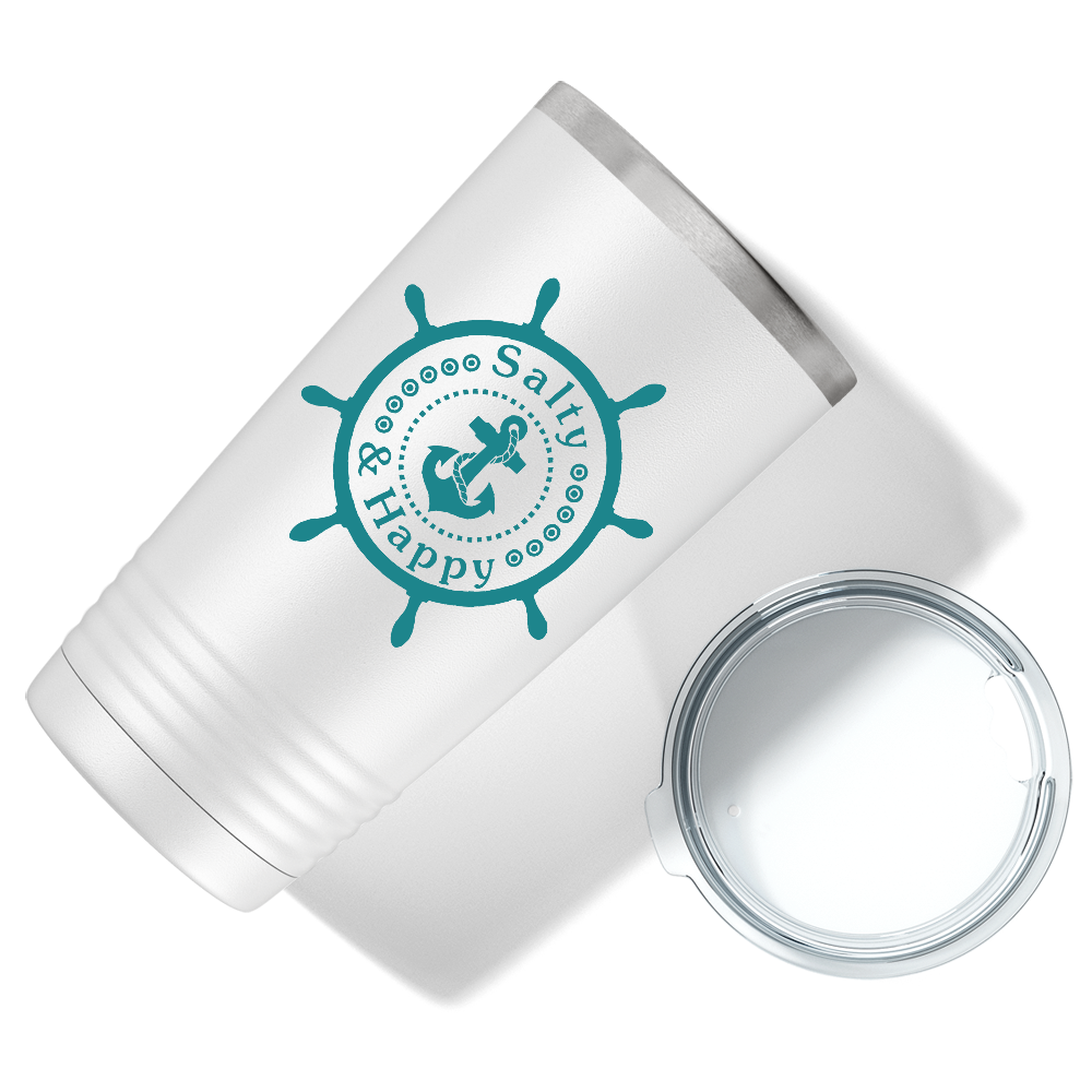 Salty & Happy Cruise Boat on White 20 oz Stainless Steel Tumbler