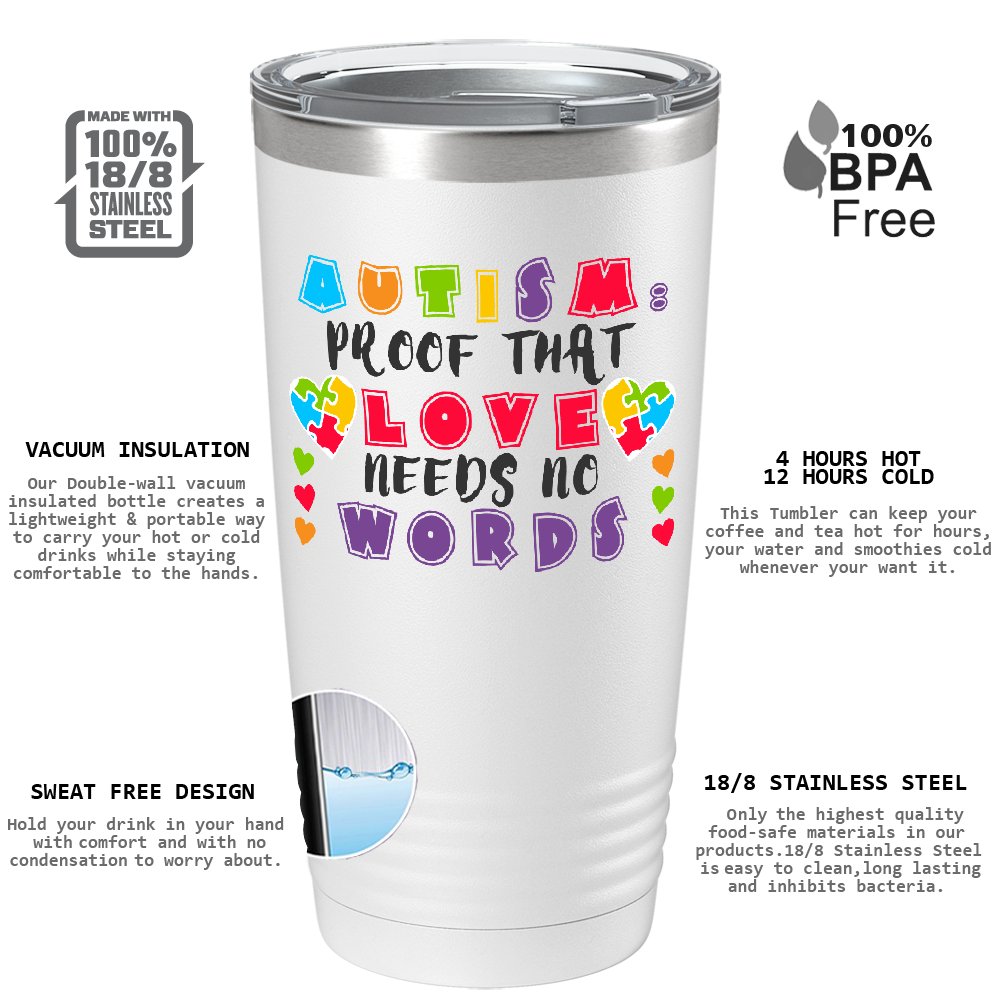 Autism Proof That Love Needs No Words on Autism 20oz Tumbler