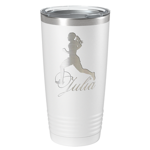 Personalized Running Women Silhouette Laser Engraved on Stainless Steel Cross Country Tumbler