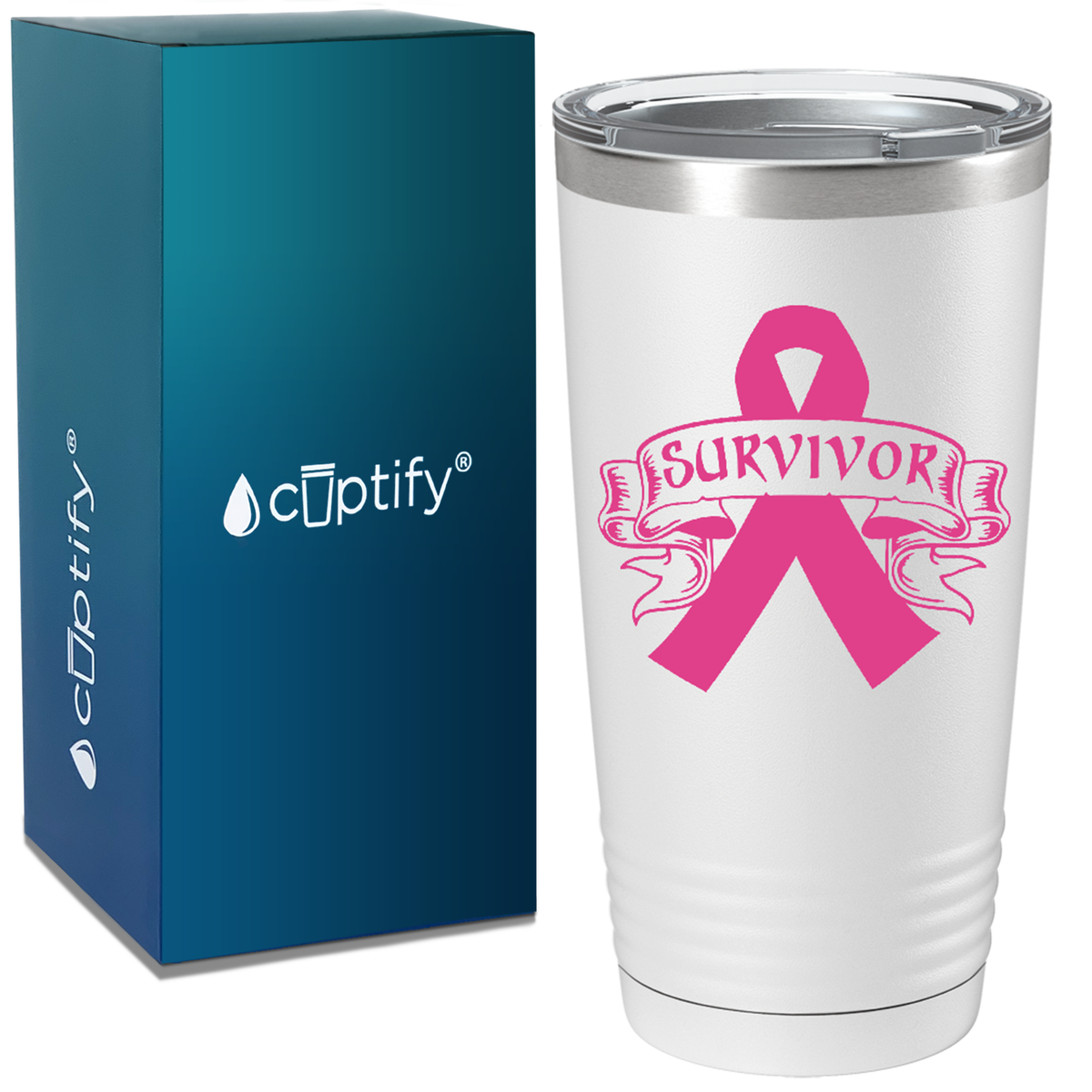 Tribal Breast Cancer Ribbon on White 20oz Tumbler