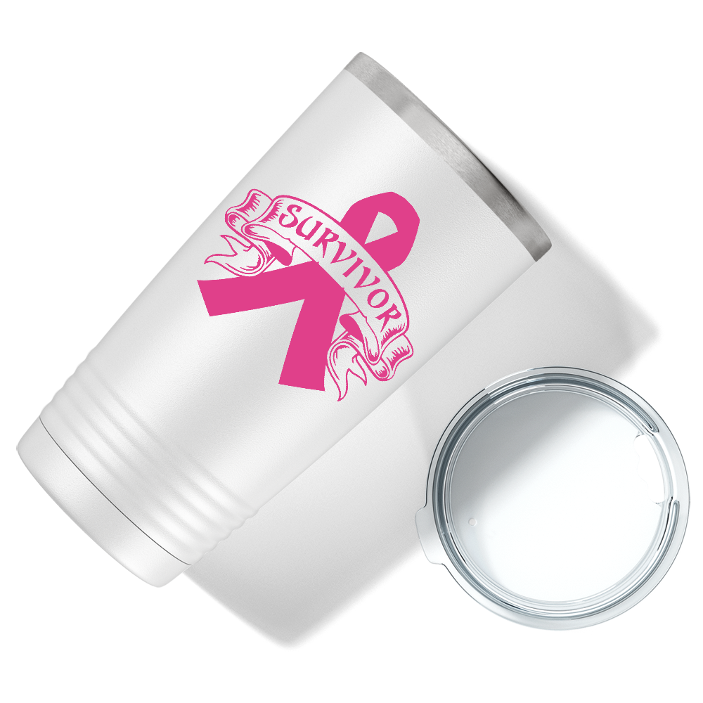 Tribal Breast Cancer Ribbon on White 20oz Tumbler