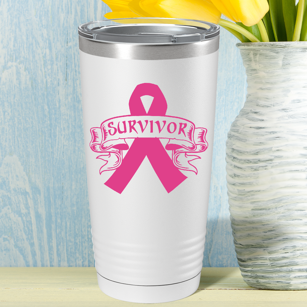 Tribal Breast Cancer Ribbon on White 20oz Tumbler