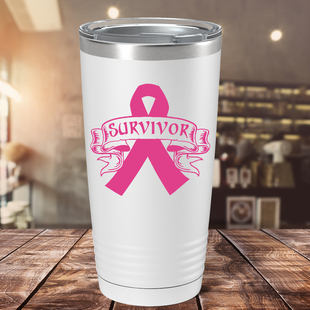 Tribal Breast Cancer Ribbon on White 20oz Tumbler
