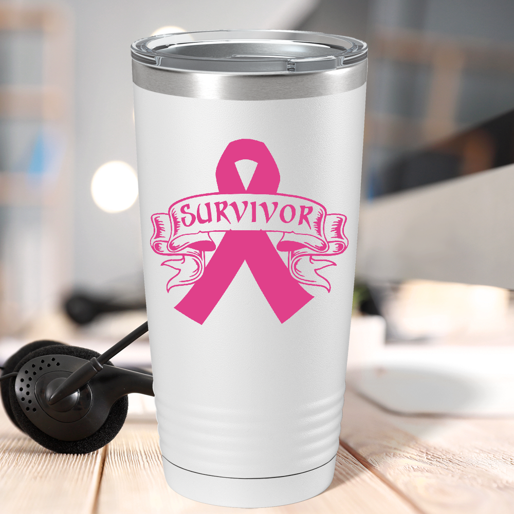 Tribal Breast Cancer Ribbon on White 20oz Tumbler