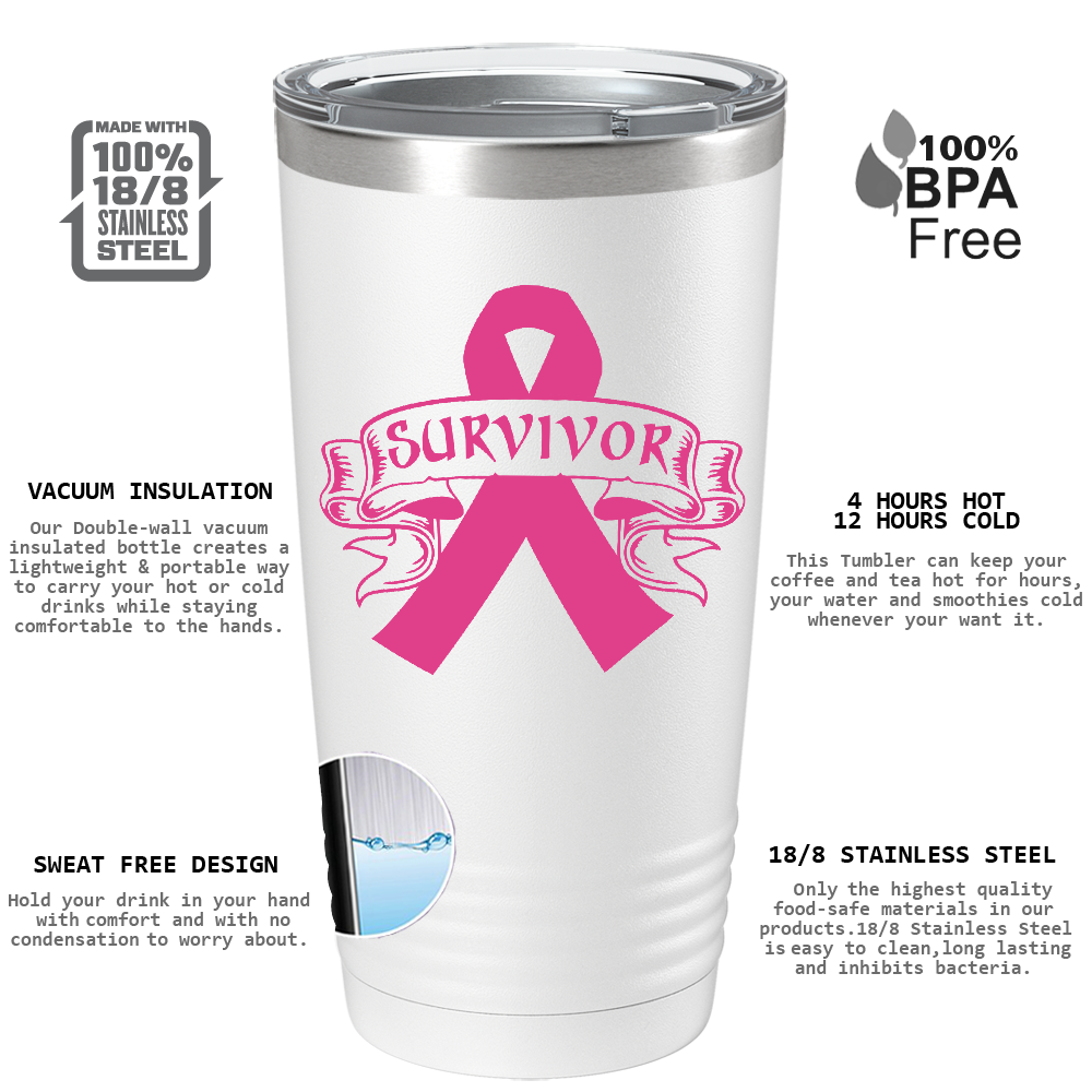 Tribal Breast Cancer Ribbon on White 20oz Tumbler