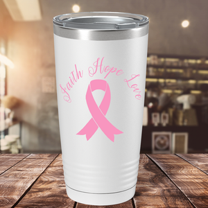 Faith Hope Love Breast Cancer Awareness on White 20oz Tumbler
