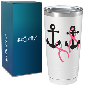 Anchors and Cancer Ribbon on White 20oz Tumbler