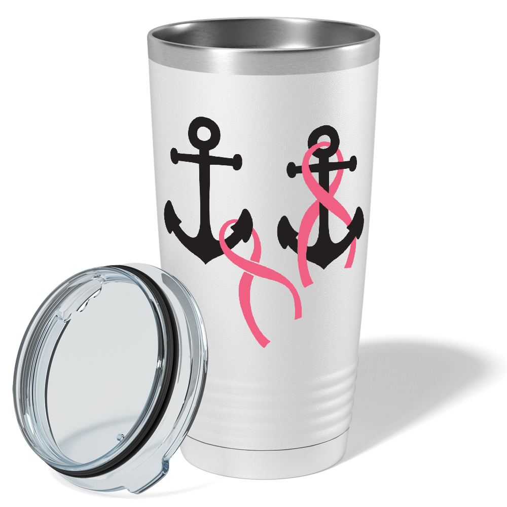 Anchors and Cancer Ribbon on White 20oz Tumbler