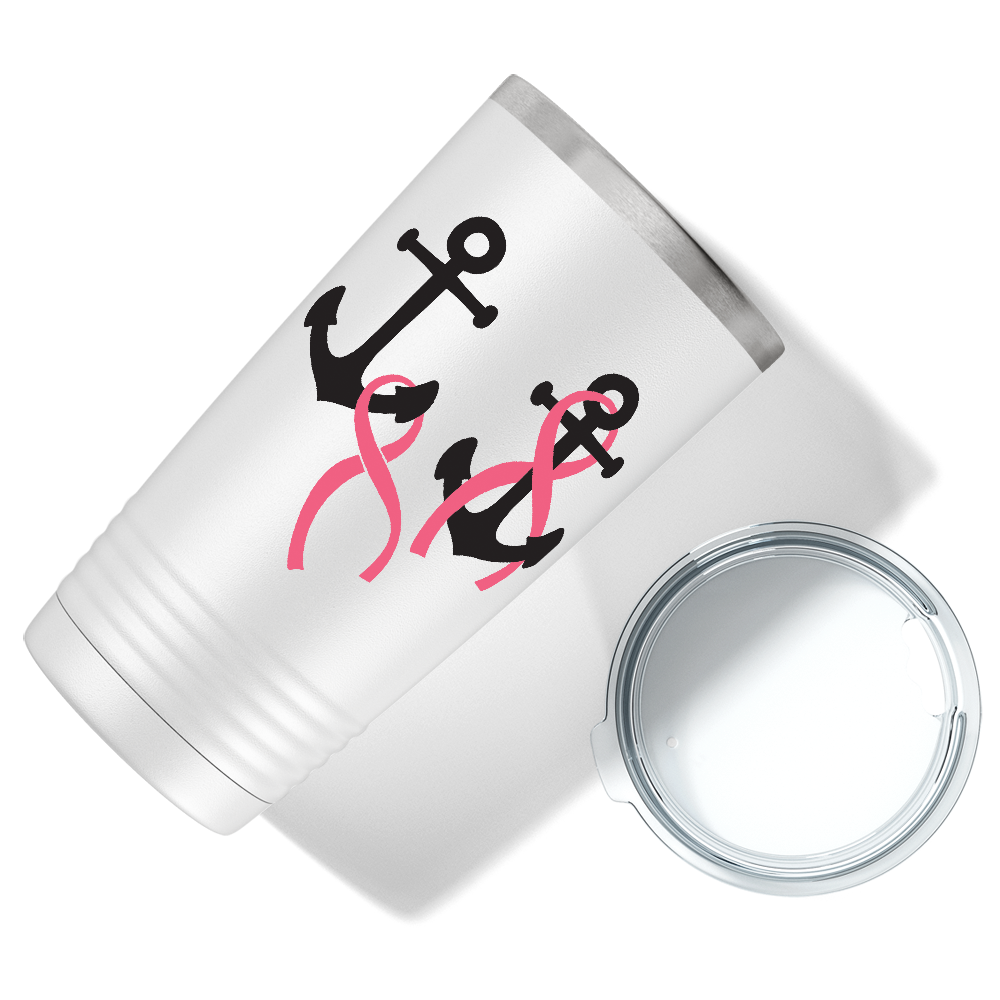Anchors and Cancer Ribbon on White 20oz Tumbler