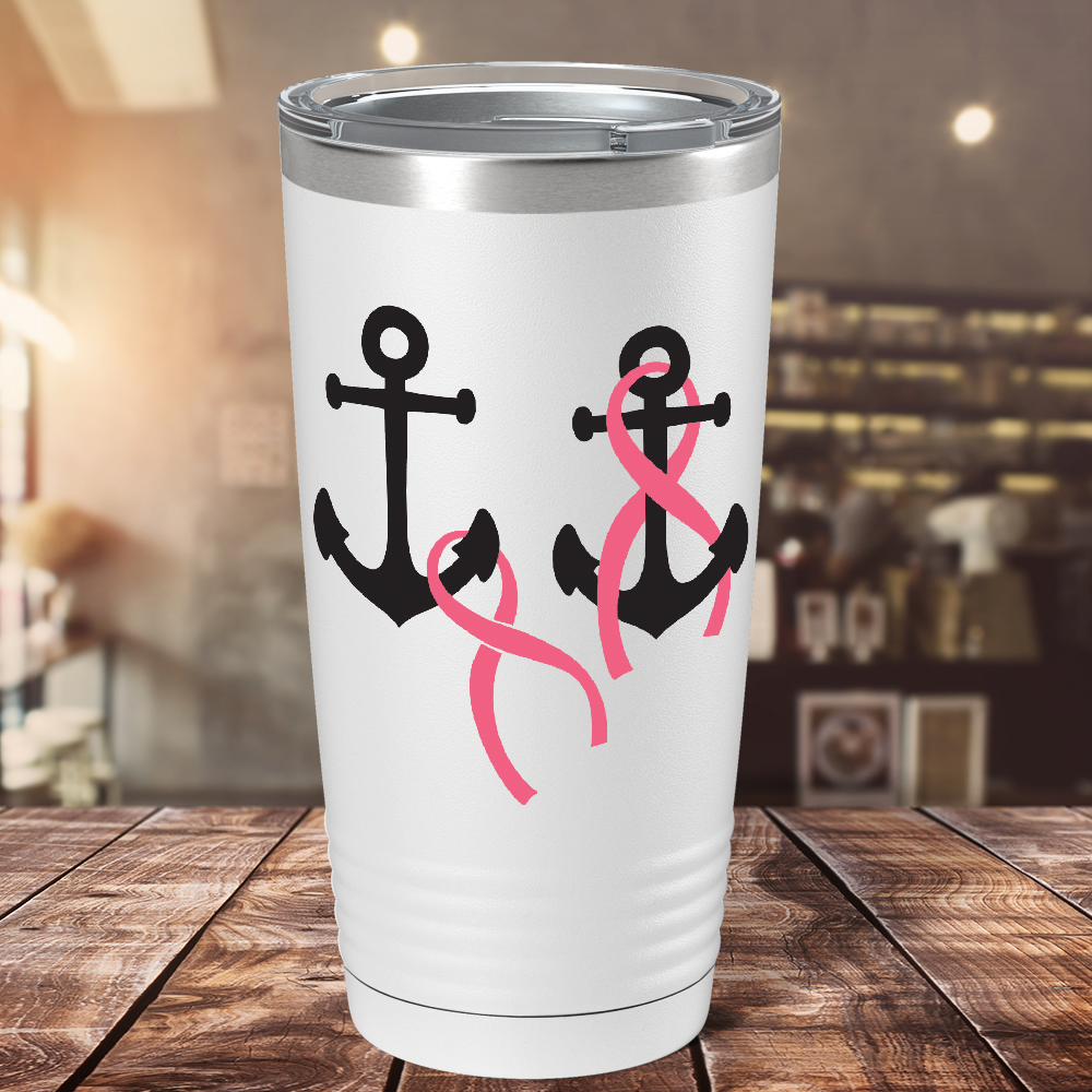 Anchors and Cancer Ribbon on White 20oz Tumbler