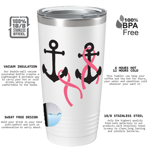 Anchors and Cancer Ribbon on White 20oz Tumbler