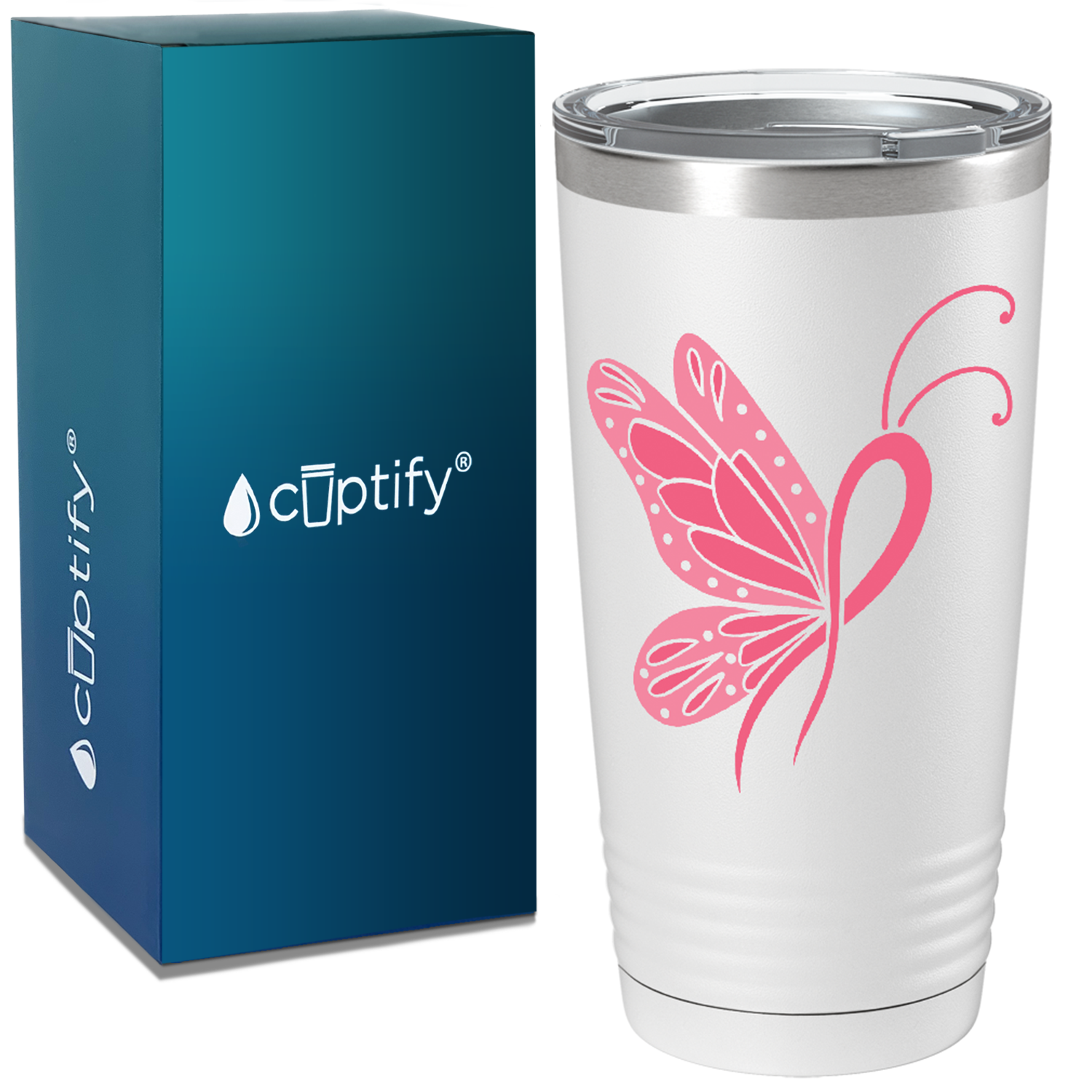Butterfly Cancer Ribbon on White 20oz Tumbler