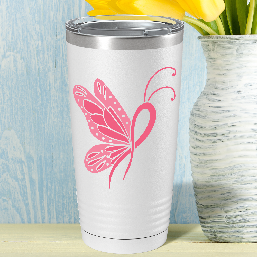 Butterfly Cancer Ribbon on White 20oz Tumbler