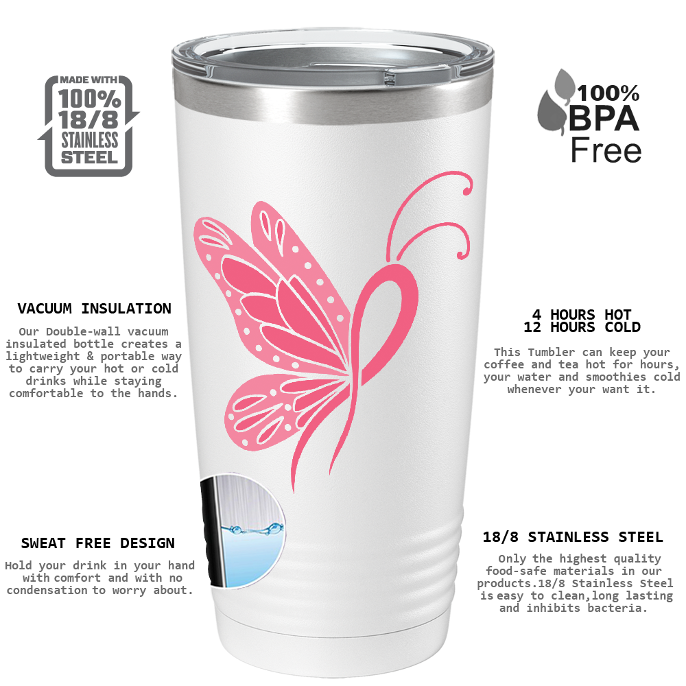 Butterfly Cancer Ribbon on White 20oz Tumbler