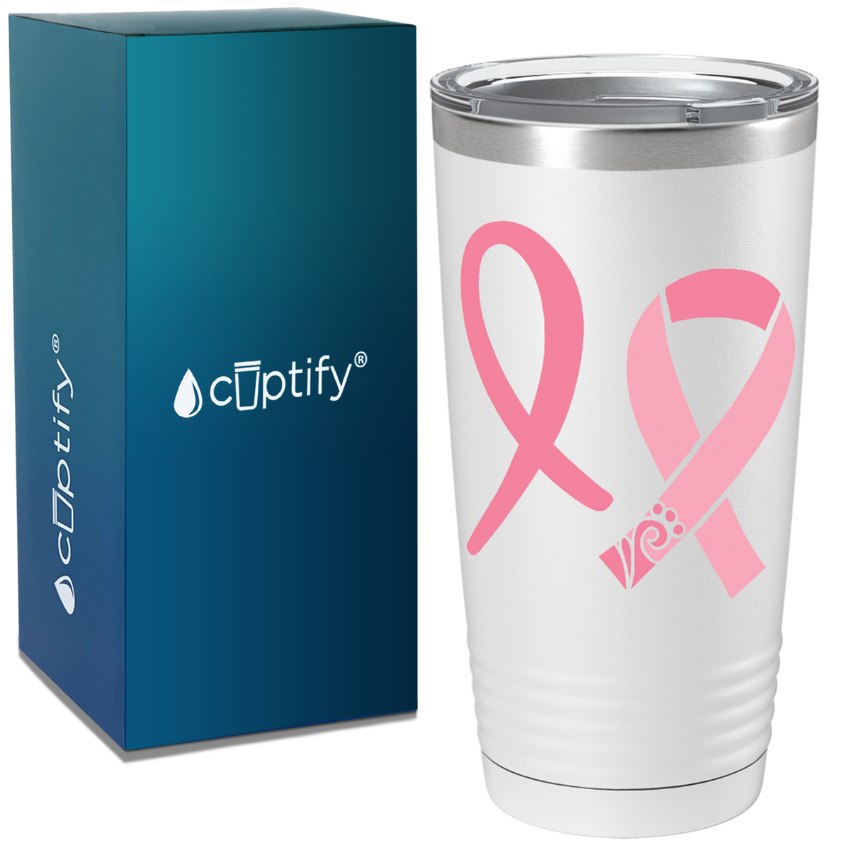 Detailed Cancer Ribbons on White 20oz Tumbler