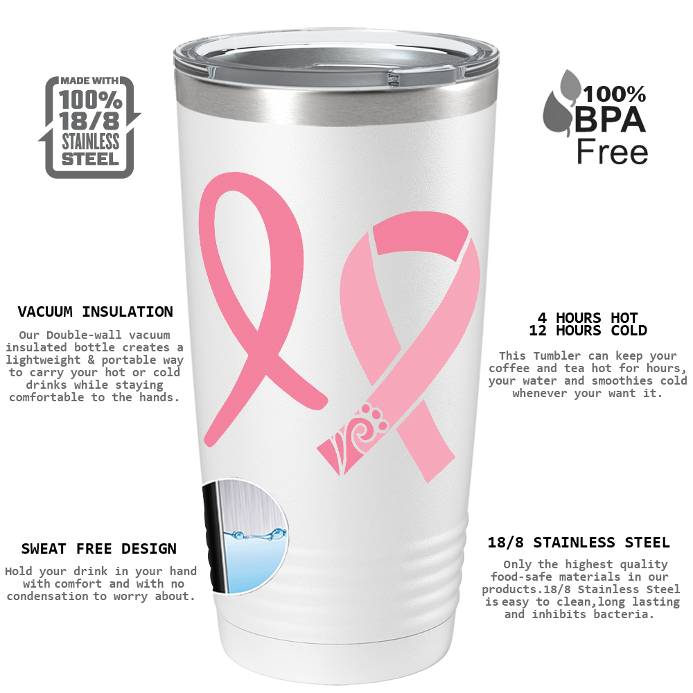 Detailed Cancer Ribbons on White 20oz Tumbler