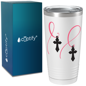 Cross and Cancer Ribbon on White 20oz Tumbler