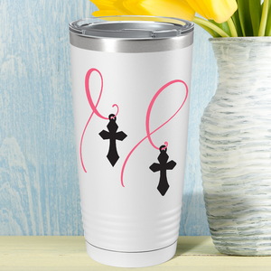 Cross and Cancer Ribbon on White 20oz Tumbler