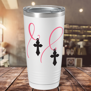 Cross and Cancer Ribbon on White 20oz Tumbler