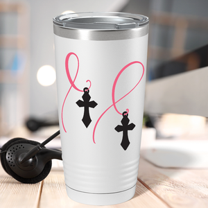 Cross and Cancer Ribbon on White 20oz Tumbler