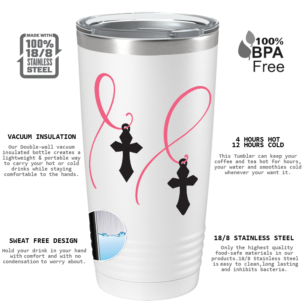 Cross and Cancer Ribbon on White 20oz Tumbler