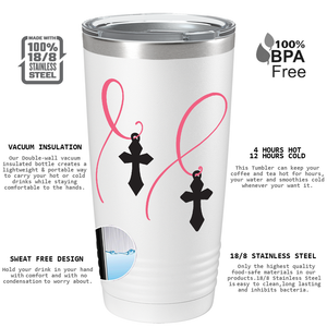 Cross and Cancer Ribbon on White 20oz Tumbler