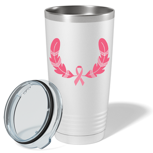 Feather and Cancer Ribbon on White 20oz Tumbler