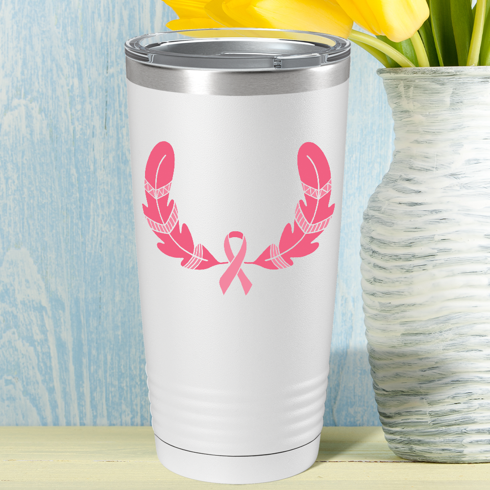 Feather and Cancer Ribbon on White 20oz Tumbler