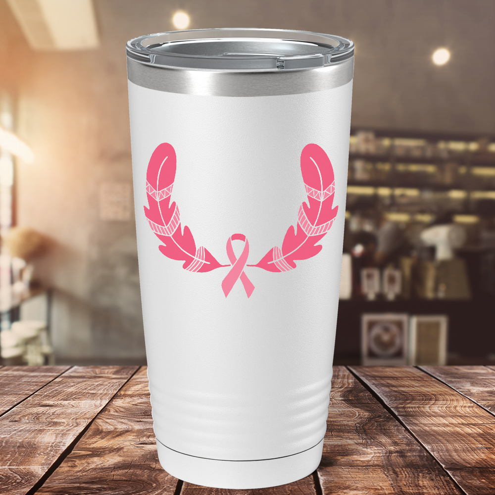Feather and Cancer Ribbon on White 20oz Tumbler