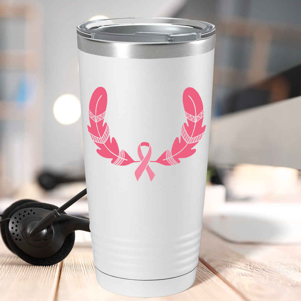 Feather and Cancer Ribbon on White 20oz Tumbler