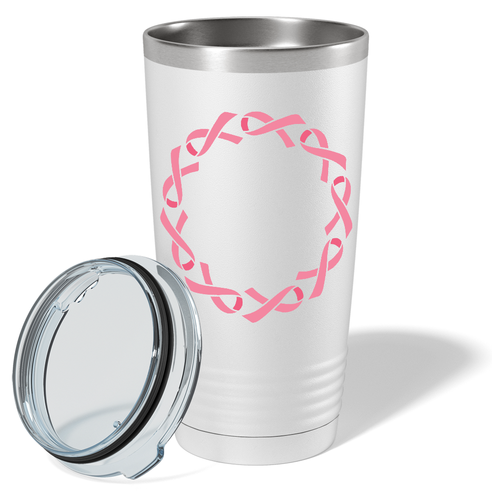Cancer Ribbon Monogram Frame on White 20oz Tumbler