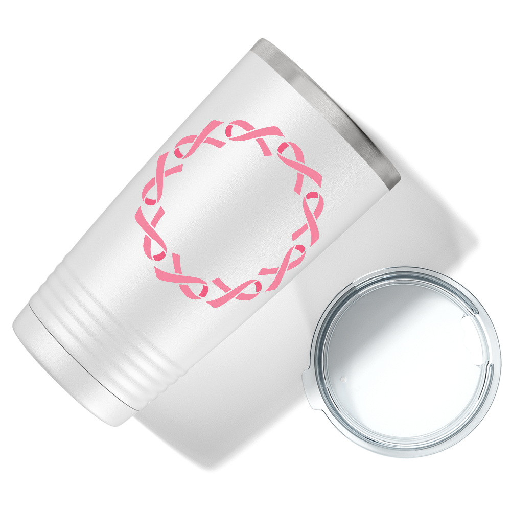 Cancer Ribbon Monogram Frame on White 20oz Tumbler