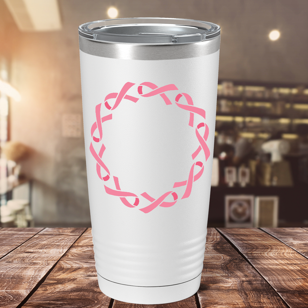 Cancer Ribbon Monogram Frame on White 20oz Tumbler
