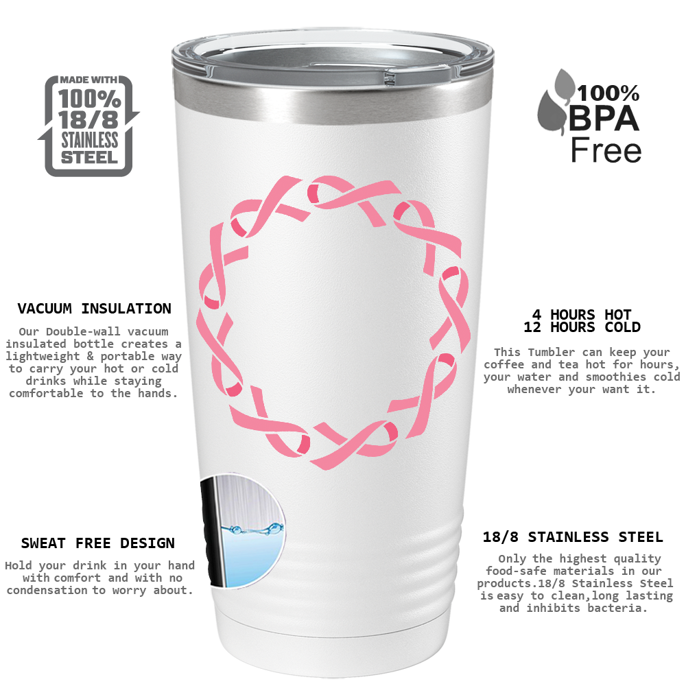 Cancer Ribbon Monogram Frame on White 20oz Tumbler