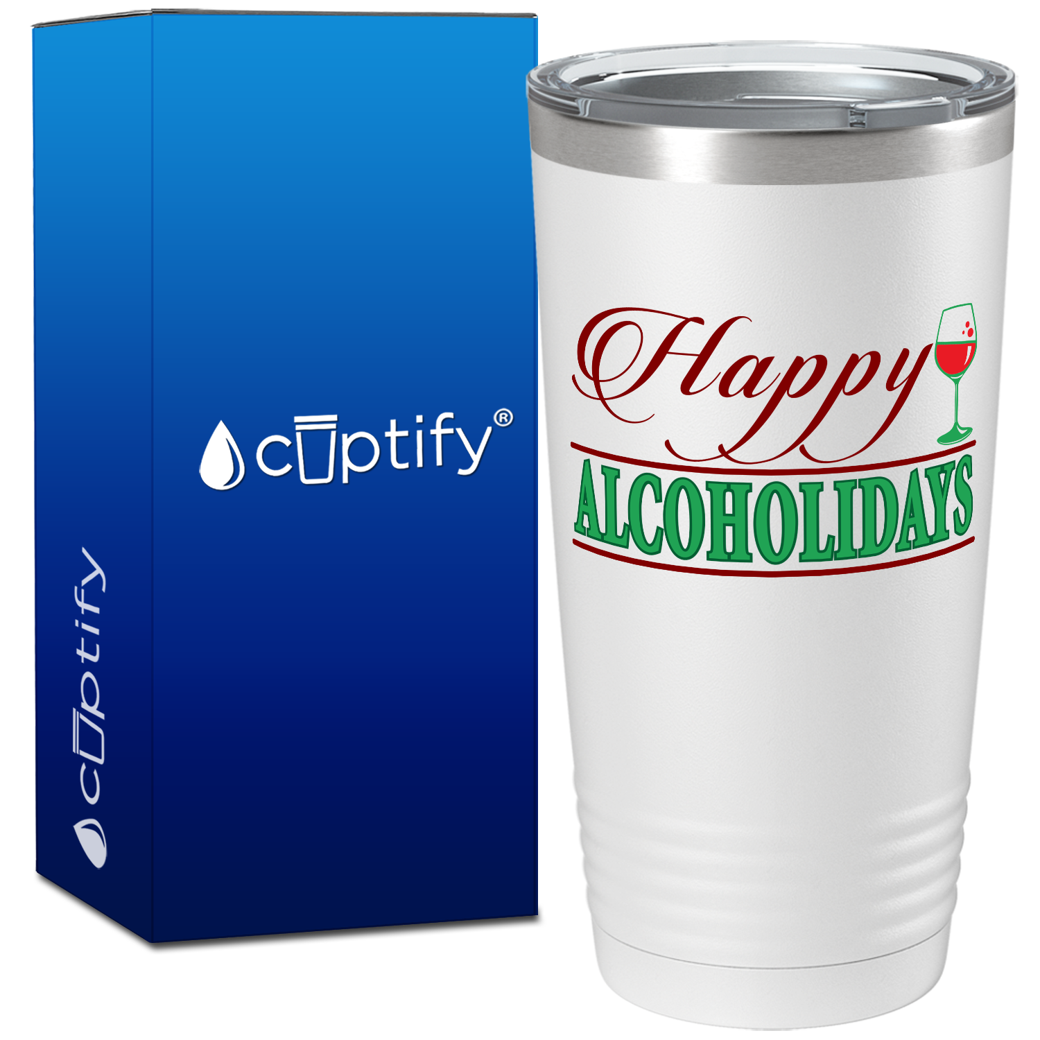 Happy Alcoholidays on White Holiday 20oz Tumbler