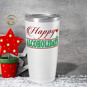 Happy Alcoholidays on White Holiday 20oz Tumbler