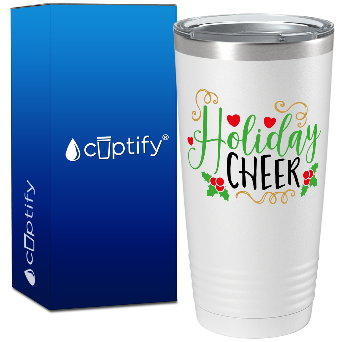 Holiday Cheer with Mistletoe on White Christmas 20oz Tumbler