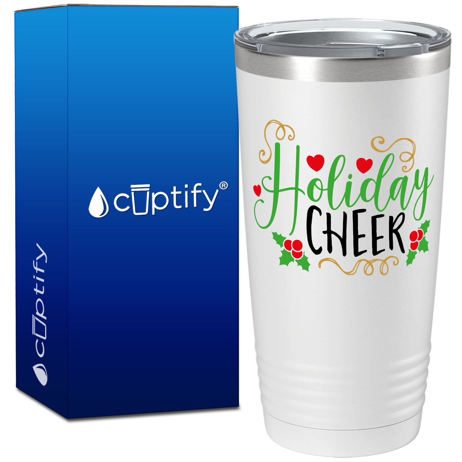 Holiday Cheer with Mistletoe on White Christmas 20oz Tumbler