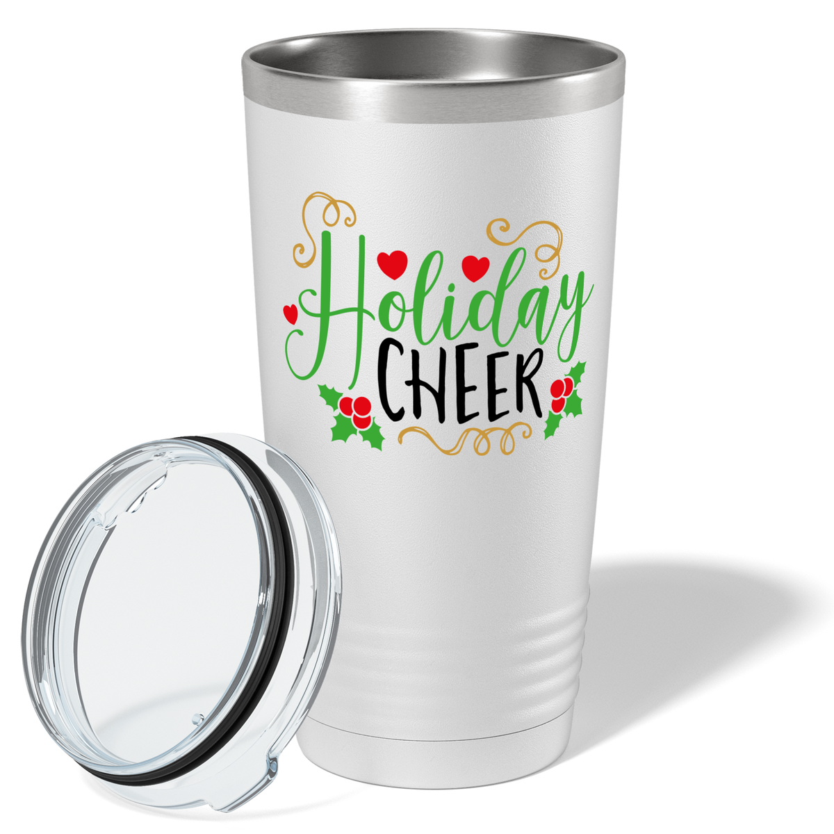 Holiday Cheer with Mistletoe on White Christmas 20oz Tumbler