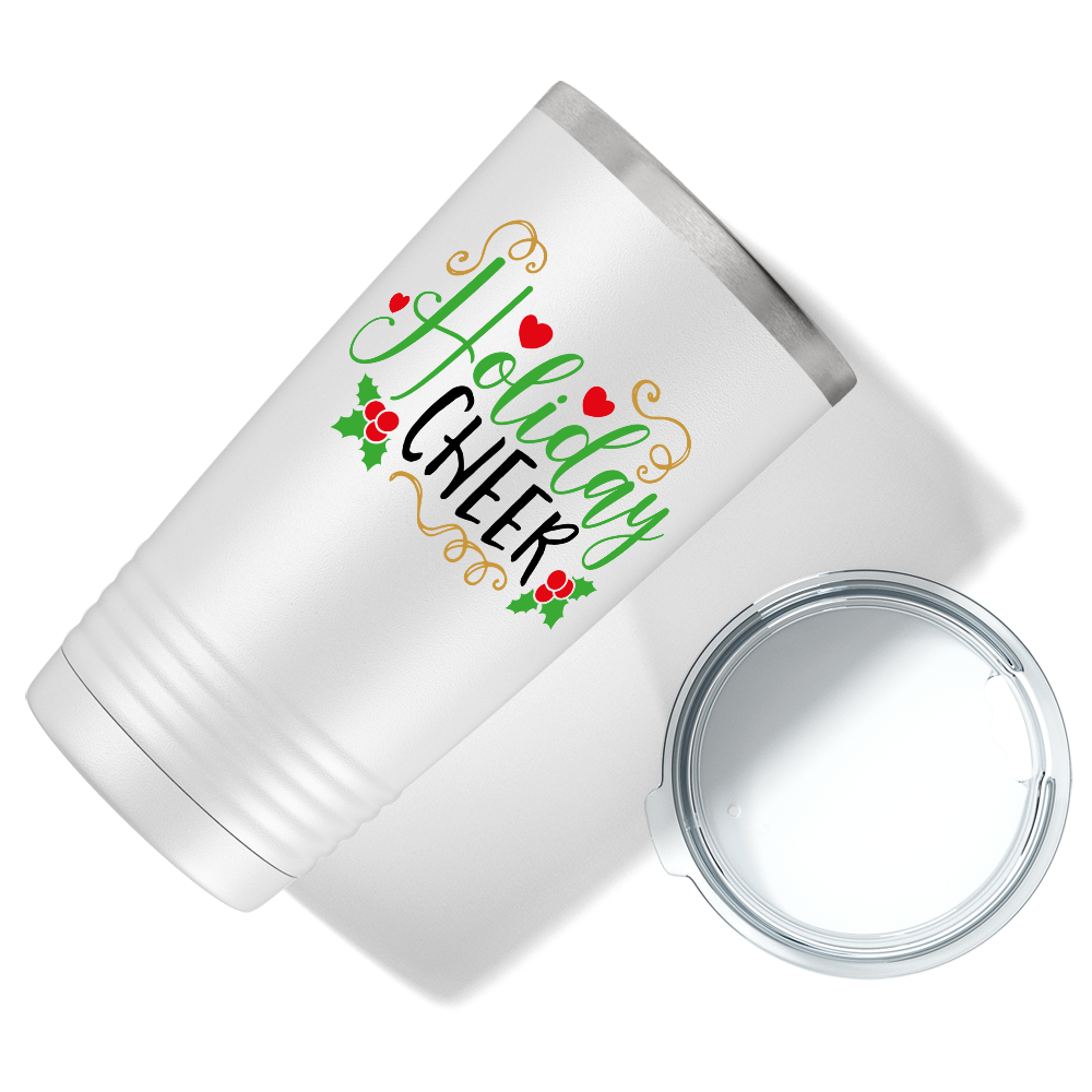 Holiday Cheer with Mistletoe on White Christmas 20oz Tumbler