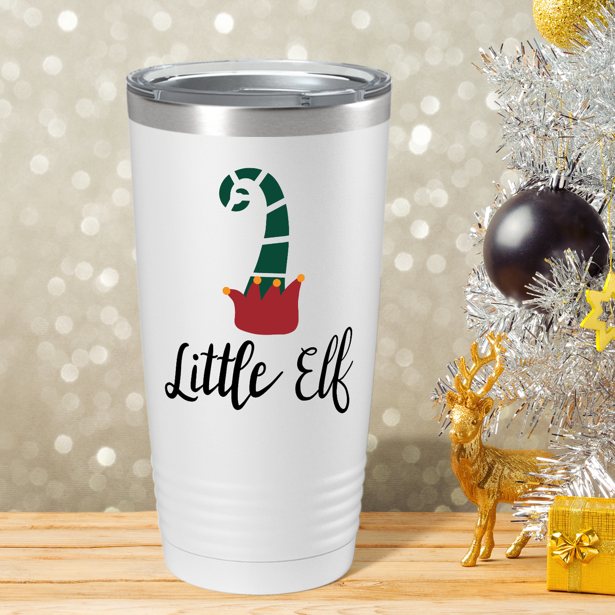 Little Elf on White Christmas 20oz Tumbler