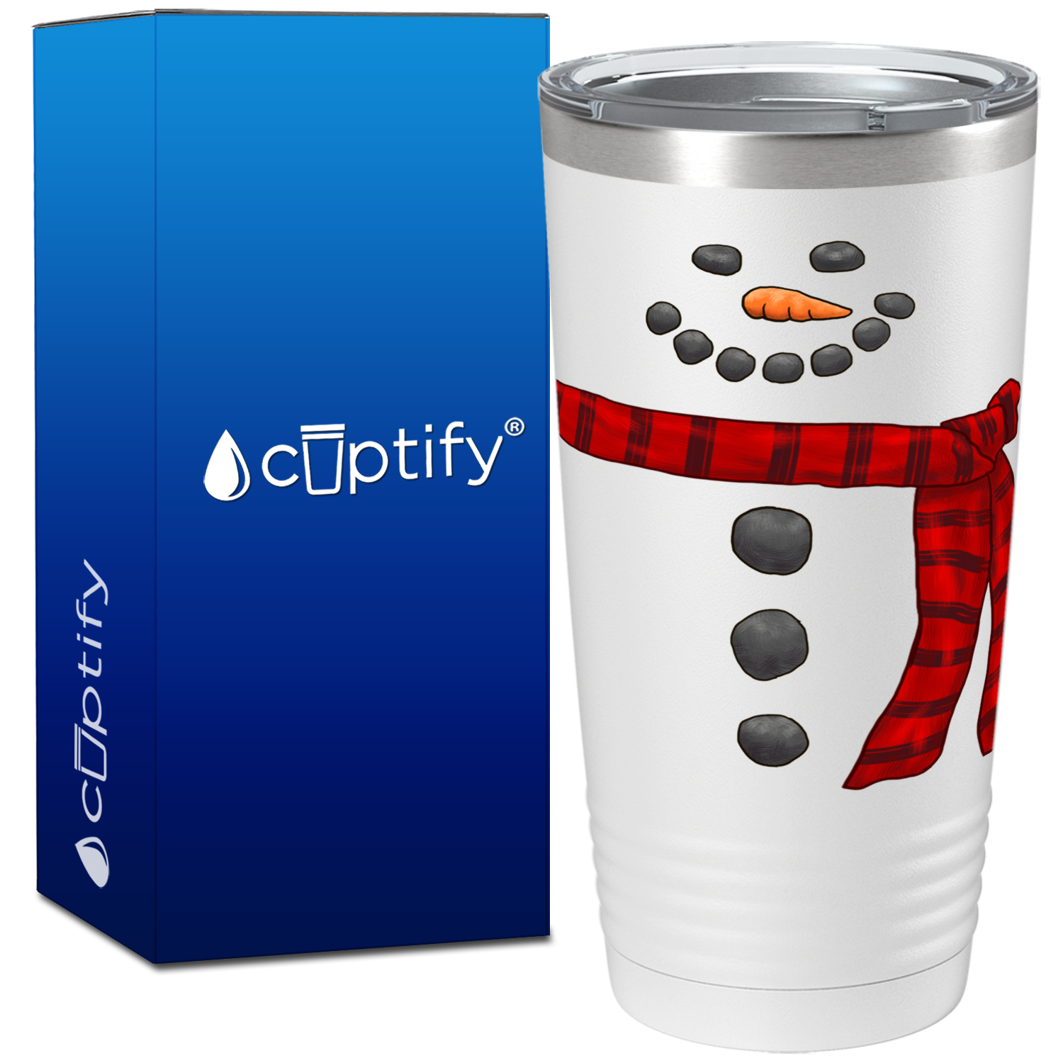 Happy Snowman with Scarf Holiday on White Christmas 20oz Tumbler